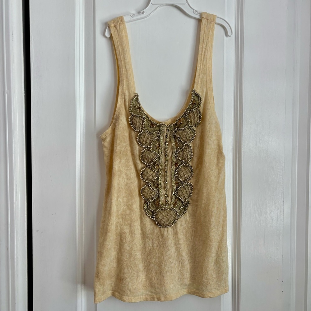 Free People Embellished Cream Lace Tank Top